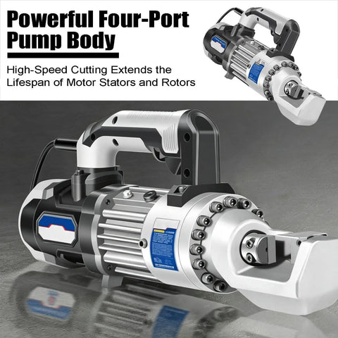 1000W Electric Hydraulic Rebar Cutter With Heavy Duty Pure Copper Motor And Hardened Quenched Head For Smooth Cutting 4-16Mm Steel Rods Great Portable Tool For Tough Construction Jobs On Site, detailed view of pump body.