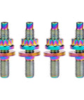 Beefy Titanium Exhaust Manifold Bolt Kit M8 x 1.25 Pitch 45mm Studs With Flange Nuts And Washers Rainbow Titanium Finish 4pc Set