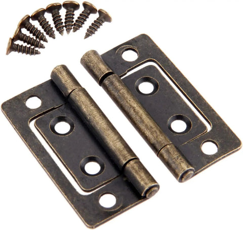 Antique Bronze Decorative Hinges For Small Cabinets And Jewelry Boxes 2Pcs 50x24mm Wood Box Hinge With Screws displayed