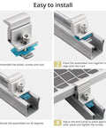 Step-by-step installation of 10 Pcs Adjustable Solar Panel End Clamp For Unistrut, 30-50mm Aluminum Mounting Brackets with nuts, bolts, and wrench