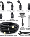 Pro Grade 26 Ft AN6 PTFE Fuel Line Kit With Nylon Stainless Braided Hose For LS Swap EFI E85 and tools displayed on white background