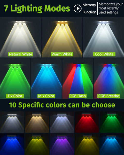 Legit Solar Fence Lights 12 Pack Dang Bright 3 LED Lens 7 lighting modes showcasing RGB warm and cool colors.