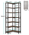 Seven Tier Corner Shelf Industrial Bookcase Crafted Tough To Clear The Decks Of Clutter While Holding Down All Your Gear And Keeping Every Nook Looking Sharp And Tidy, showcasing dimensions and design.