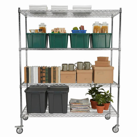 5 Tier Metal Shelving Unit With Wheels And Liners Beefy Heavy Duty Storage Rack Holds Up To 1500 Lbs Per Shelf 7500 Lbs Total