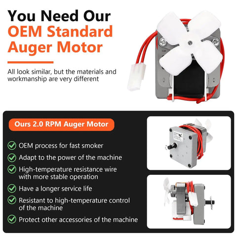 Upgraded 2.0 RPM Auger Motor Replacement For Pellet Grills And Smokers That Works With Traeger Pit Boss overview and features