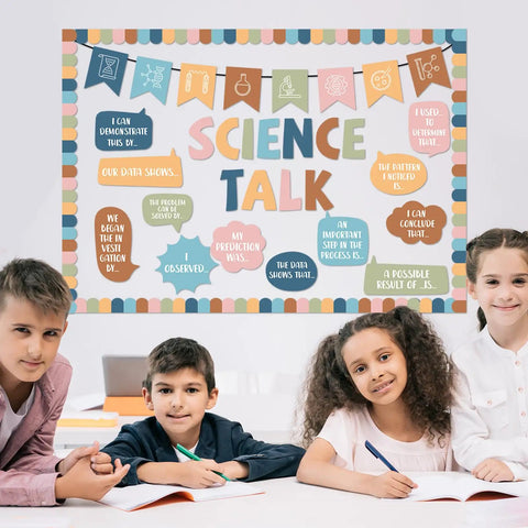 Science Themed Bulletin Board Set For Classrooms With Cool Boho Vibe Back To School Classroom Decoration Kit displayed