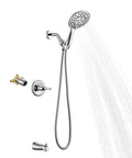 All In One Shower Faucet Set With Tub Spout And Chrome Trim Kit Pressure Balanced Valve Dual Function 5 Spray Touch Clean Handheld Shower Head Polished Chrome Finish