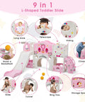 Diagram of Toddler Slide And Climber Playset For Backyards Or Indoors A 9 In 1 Freestanding Kids Playground showing features
