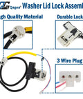 Lid Lock Assembly For Washing Machine 3 Wire Replacement Fits Whirlpool Maytag Amana Kenmore Crosley, showing wire and plug detail.