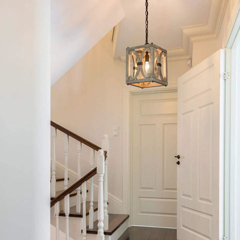 Farmhouse Wood Pendant Light With Geometric Cage Design For Dining Room And Kitchen Island Rustic Modern Farmhouse Pendant Lighting In Hallway