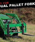 Heavy Duty Forklift Trailer Hitch Attachment With Dual 2 Inch Receiver crafted from rugged steel, fitted for dual pallet forks in a field.