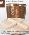 Brown Fir Wood Grain Rice Dispenser With Lid, Heavy Duty Sealed Pantry Storage Jar For Bulk Grains Soybeans Sugar And Coffee with cross barrel cover.