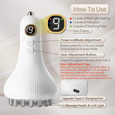 4 In 1 Lymphatic Drainage Massager For Whole Body With Microcurrent Red Light Heat And Vibration Anti Cellulite Fascia Tool showing controls and instructions.