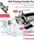 Portable 115V 1/10HP Water Transfer Pump Kit With 6 Ft Suction Hose, 330 GPH, electric pump exploded view with parts labeled.