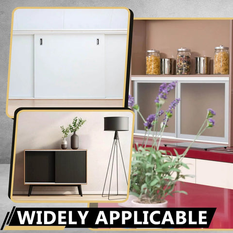 Two Pack Heavy Duty Four Foot Long Plastic Sliding Cabinet Door Track Hardware Sets For Half Inch Thick Panels installed on cabinets