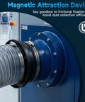Slick Four Inch Magnetic Dust Collection Fittings Quick Swap Hose Adapter attached to dust collection system, enhancing efficiency.