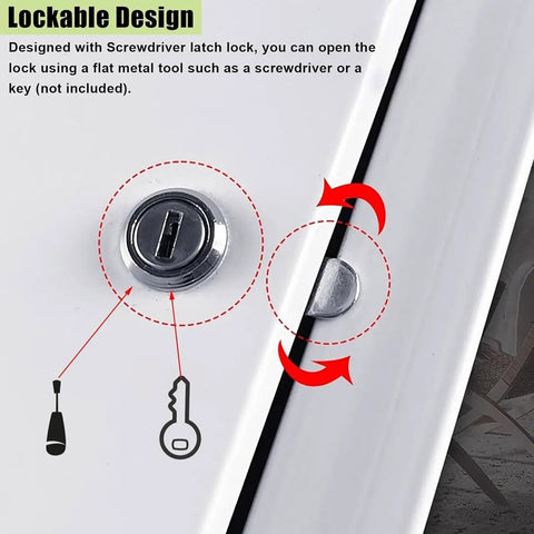 Close-up of lockable design for Paintable Lockable Access Panel For Drywall 7X12 Inch Beefy Metal Wall Hole Cover.