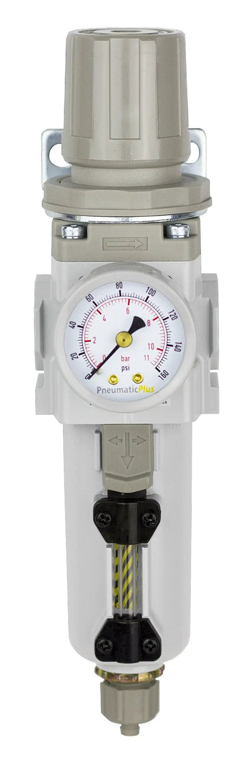 Heavy Duty Built To Last 3/8 Inch NPT Compressed Air Filter Regulator Piggyback Combo with metal bowl and manual drain