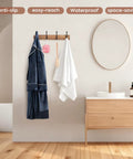 Acacia Wood Wall Coat Rack With Heavy Duty 4 Double Hooks, 15 Inch Long Hat Rack For Coats, Bags, Towels, And Leashes, installed in bathroom