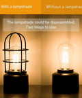 3 Way Dimmable Touch Table Lamp For Small Spaces Industrial Bedside Lamp With Steampunk Antique Vibe Nightstand Desk Lamp showing with and without lampshade options.