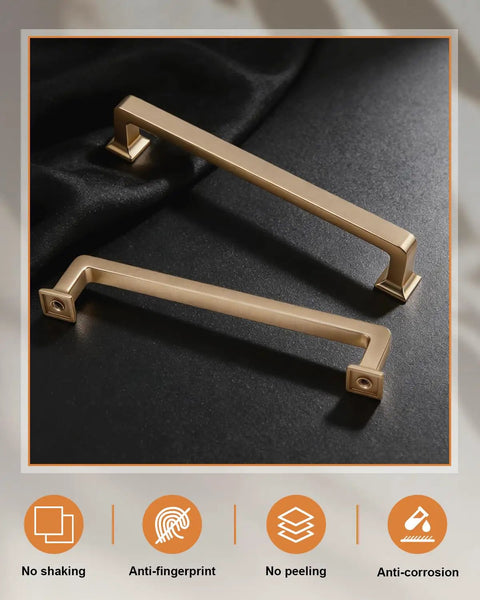 Two champagne bronze cabinet pulls shown on black fabric, part of 10 Pack Champagne Bronze Cabinet Pulls 5 Inch 128mm Hole Center Dresser Drawer Handles For Kitchen Cabinets Cupboards And Bathrooms Sick Upgrade Durable Hardware For Cabinets And Vanities