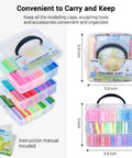 Polymer Clay Kit With 116 Colors For Oven Bake Modeling, storage box with layers showing colorful clays and manual included