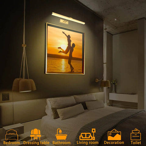 Rechargeable Picture Light With Remote And Timer For Wall Photo Frames 17 Inch LED Display Lamp above artwork in bedroom