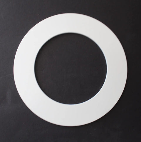 Plastic 4.25 Inch Light Trim Goof Ring for 4 Inch Recessed Ceiling Can Lighting Fixtures, off-white, shown on dark background