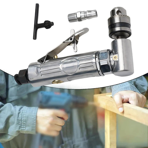 Heavy Duty Pneumatic Right Angle Die Grinder 15000 RPM Air Powered with drill adapter for precise work in tight spaces.