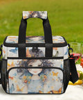 Insulated Picnic Backpack For Women And Men Large 12x8.7x10in with illustrated design, picnic setup with fruits and wine