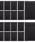 Black Padded Bubble Mailer Envelopes 12x18, front view showing texture and self-seal flap, arranged in rows.