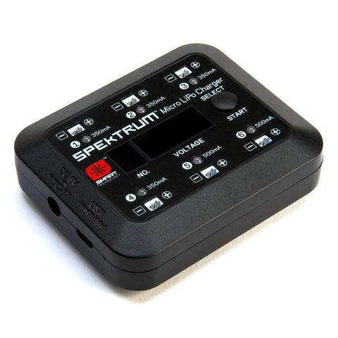 S63 Micro 6 Port LiPo Charger with six independent outputs and digital LED display, black compact RC battery charger