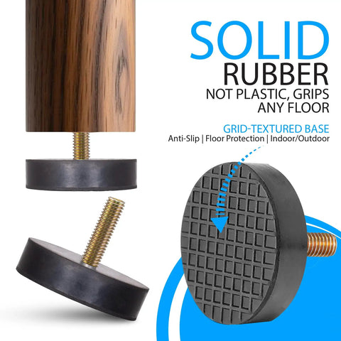 Eight Pack M8 Rubber Leveling Feet Heavy Duty With 2 Inch Base Dia Adjustable Furniture Levelers For Table Chair Cabinet And Sofa Up To 1600 Lbs Black Non Marring Floor Safe with textured base.