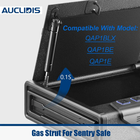 Seven Point Five Inch 18 Pound Gas Strut Lift Support For Sentry Safe Replacement Parts with lid open showing compatibility