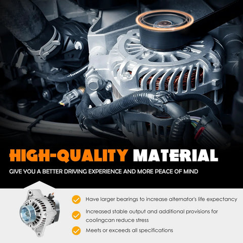 12V 80A Beefed Up Alternator For 3 4L V6 Engines Fit 1999 To 2004 4Runner 2000 To 2004 Tacoma And 2000 To 2002 Tundra CW Rotation Replacement Part Replaces 40052073 13794N And0180 Heavy Duty Auto Electrical Component installed in an engine bay