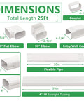 Components of Decorative Line Set Cover Kit For Ductless Mini Split And Central AC Systems 4 Inch By 25 Feet PVC Tubing