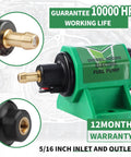 Universal 12V Diesel Fuel Pump 5-9 PSI, 35 GPH, 12D Super Model, Five Sixteenth Inch Inlet And Outlet, image showing close-up and warranty