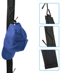 Portable Hockey Gear Drying Rack With Five Sturdy Hooks displaying a blue cap on one hook, close-up of hook detail and strap material