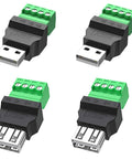 4 Pack USB 2.0 Type A Male Female To 4 Pin Screw Terminal Block Connector Adapters, Portable Pluggable Type Converter, Nickel Plated
