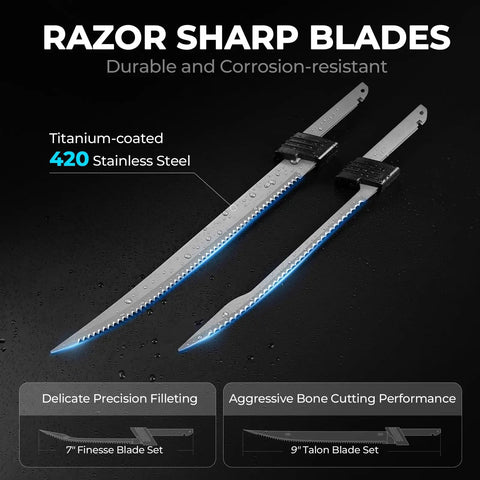 Speed Demon 110V Electric Fillet Knife titanium-coated 420 stainless steel blades for precise filleting