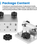 2 Pack 90 Degree Boat Gunnel Track Mount Brackets for Rod Holders, Downriggers, Fish Finders and Marine Accessories, Aluminum Mounting Bases for Anglers, Easy DIY Boat Rig Up and Extra Mounting Spots package contents with brackets, knobs, T-bolts and nuts