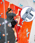 Woman on climbing wall with inset of 100 Pack 1 Quarter Inch 20 T Nuts Zinc Plated Steel Threaded Inserts Five Sixteenth Inch Barrel Length
