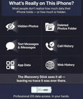 Infographic showing data types retrievable by a data recovery and investigation tool for iPhone, iPad, iPod Touch, with device image.