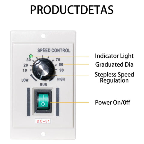 400W DC Motor Speed Controller Plug-And-Play Knob Adjustable Regulator 110V AC Input And 0-90V DC Output Smooth Stepless Speed Control For Single-Phase Motors Durable Electronics For Long-Lasting Use, white wall plate with knob