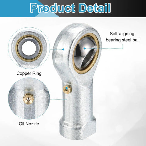 PHSB6 3/8 Inch Female Rod End Bearing Set - 4 Pack 3/8-24 UNF Right Hand Female Thread Rod Ends With Jam Nuts For Agriculture, Machinery, CNC Equipment Built To Last Heavy Duty Industrial Grade, self-aligning bearing with copper ring and oil nozzle