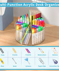 Six-Compartment Spinning Acrylic Desk Organizer for Kids and Crafters, 360 Degree Lazy Susan filled with art supplies on desk