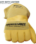 Grippy Leather Utility Work Gloves With Long Cuff For Men Kevlar Lined For Superior Cut And Puncture Resistance Flame Resistant Arc Rated Black And Tan X Large, showing Youngstown branding and heavy duty leather.