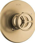 Trinsic 14 Series Single Function Shower Valve Trim Kit With Brushed Gold Handle In Champagne Bronze Finish T14058 CZ