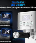 Pro Grade 20 Bar Espresso Machine With Automatic Milk Frother And Precision Temperature Control For Low Stress Home Brewing and Easy to Use LED Display showing temperature and timer.