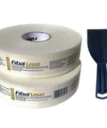 Two Pack Paperless Drywall Tape Kit Two And One Sixteenth Inch Wide By Two Hundred Fifty Feet With Black Putty Knife Scraper